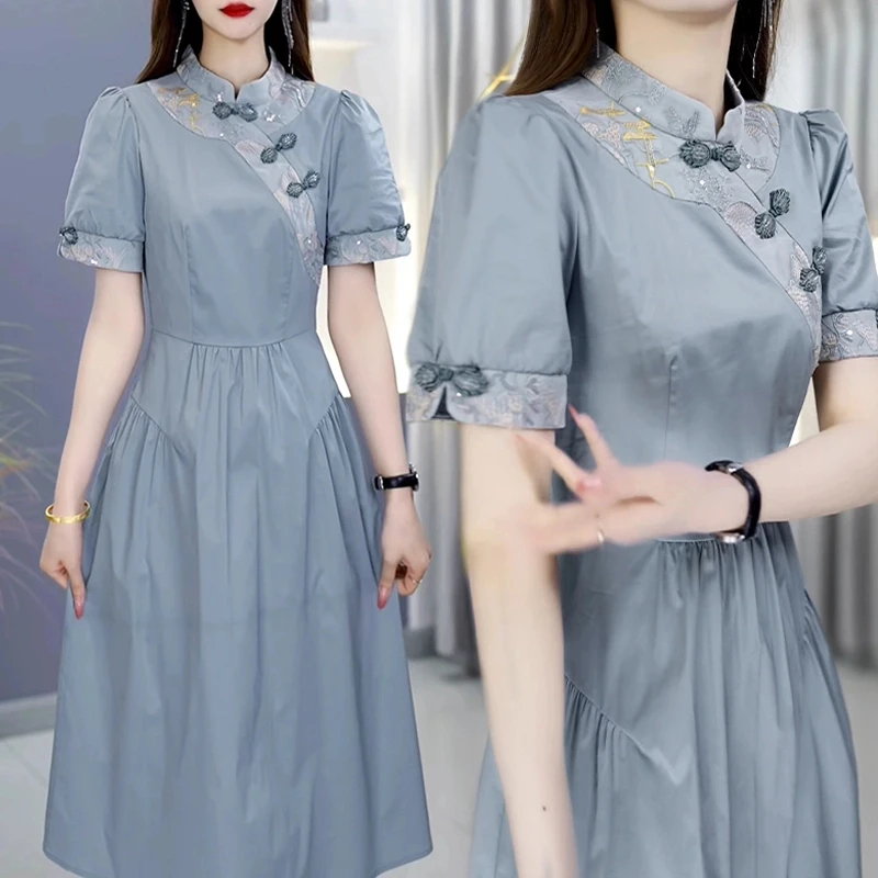 【高货定制】B657云水蓝连衣裙优雅气质时尚减龄休闲显瘦春夏