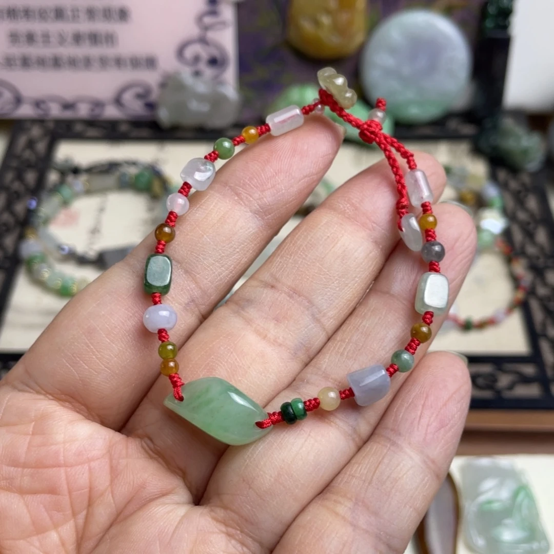 翡翠未镶嵌手链设计款红绳手链