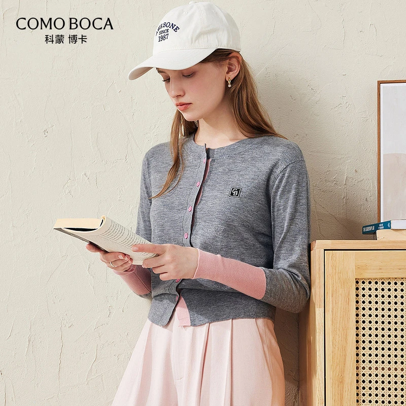 【秋日上新】时尚单排扣门襟袖口撞色长袖羊毛衫女KSS1564