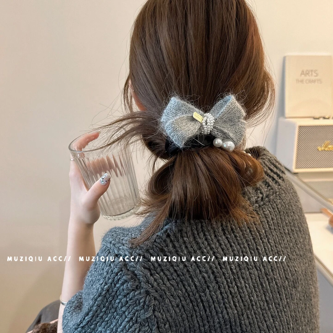 木子秋韩系甜美毛线珠珠蝴蝶结皮筋发圈高级感时髦洋气小众搭发绳