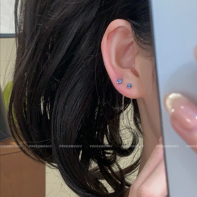 铜合金耳饰 EH236海蓝五角星轻奢简约锆石耳钉小众高级感法式耳饰