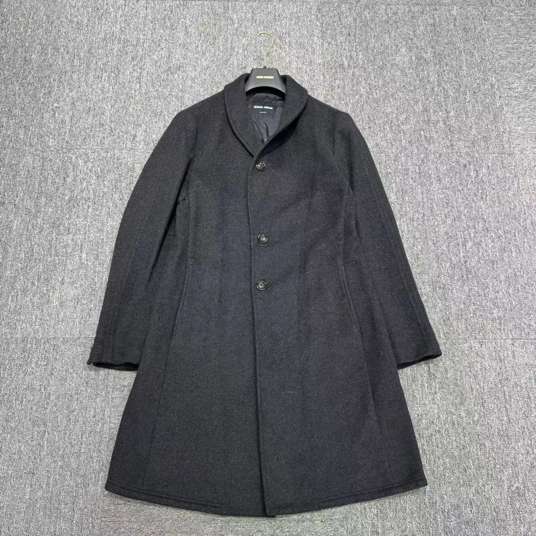 99新 GIORGIO ARMANI/阿玛尼  黑色羊毛大衣外套/48/编码14128