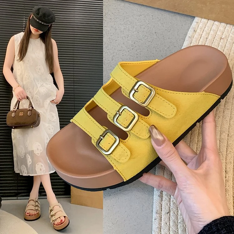 2025新款厚底凉拖鞋女夏外穿法式博肯半拖海边沙滩软底时尚一字拖