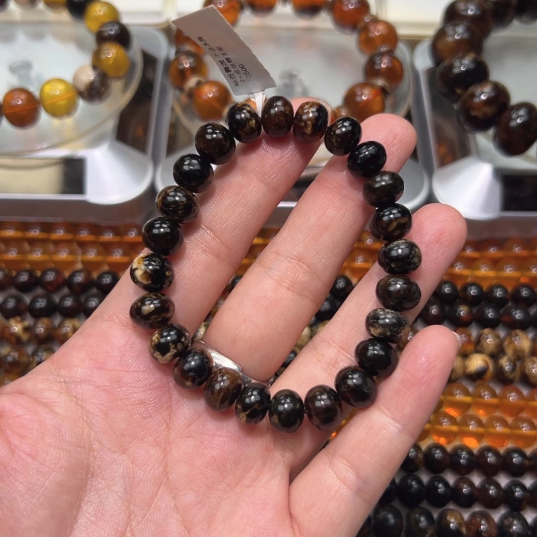 琥珀未镶嵌裸石抚顺琥珀9m黑花蜡
