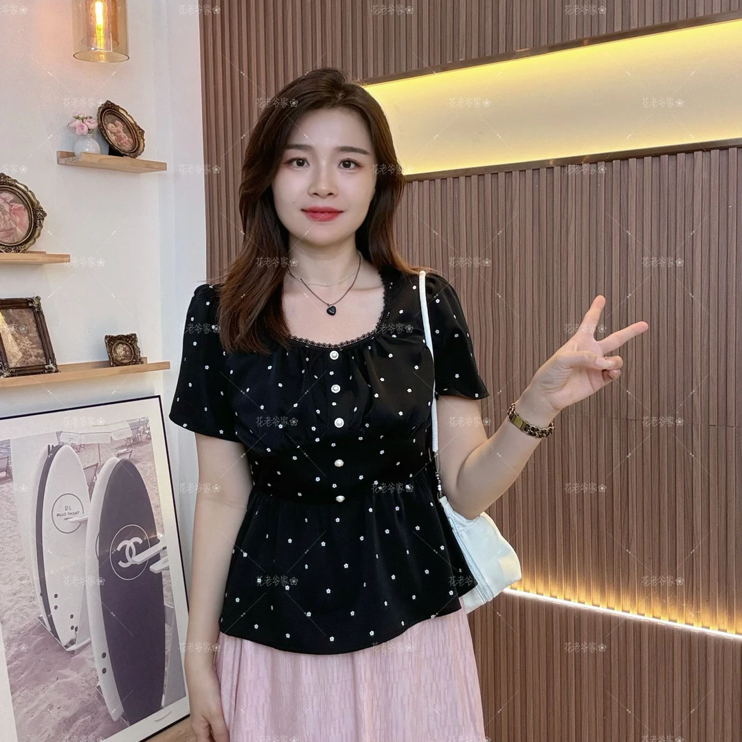 【仅上衣】花老爷微胖夏季新款碎花娃娃衫HLY3450