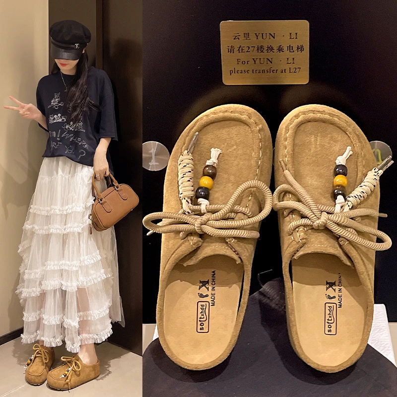 【品牌】厚底勃肯鞋包头半拖鞋女夏2025新款一脚蹬博肯半拖539-1