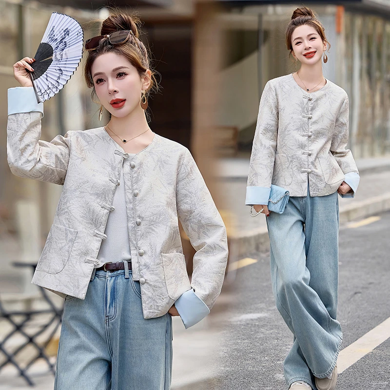 新中式国风提花外套女2025年春装新款高级感复古气质盘扣短款上衣