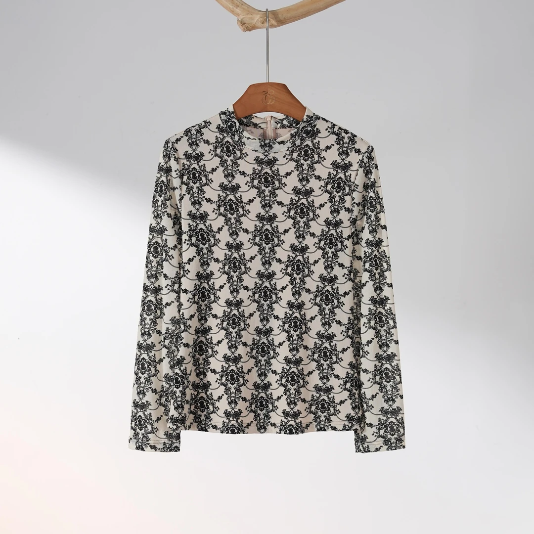 西子/【尼龙巴洛克】设计感套头经典黑白印花上衣/SYBH1195