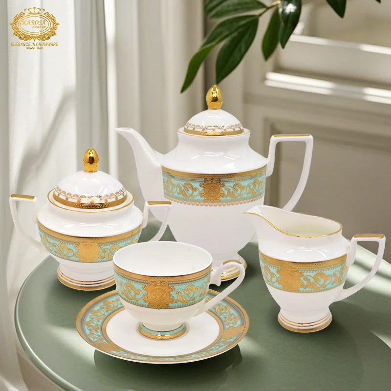 云翠茶套系列结婚酒店摆台会所浮雕欧式金边杯碟高档英式陶瓷轻奢