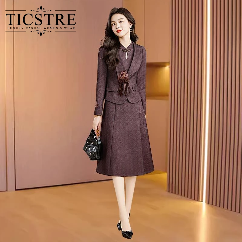 TICSTRE中式国风套装洋装女春秋2025新款爆款旗袍喜婆婆婚宴装