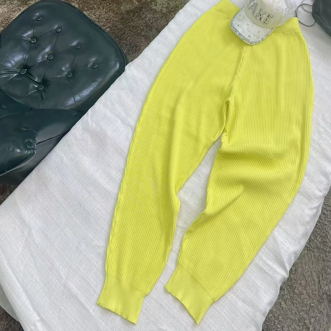 2025年夏季新款韩版时尚弹力针织裤休闲宽松纯色基础百搭冰丝裤