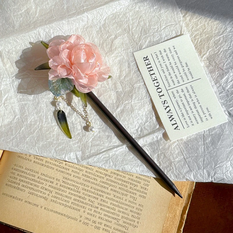 国风少女超仙花朵木簪古风汉服步摇流苏发簪新中式后脑勺盘发头饰