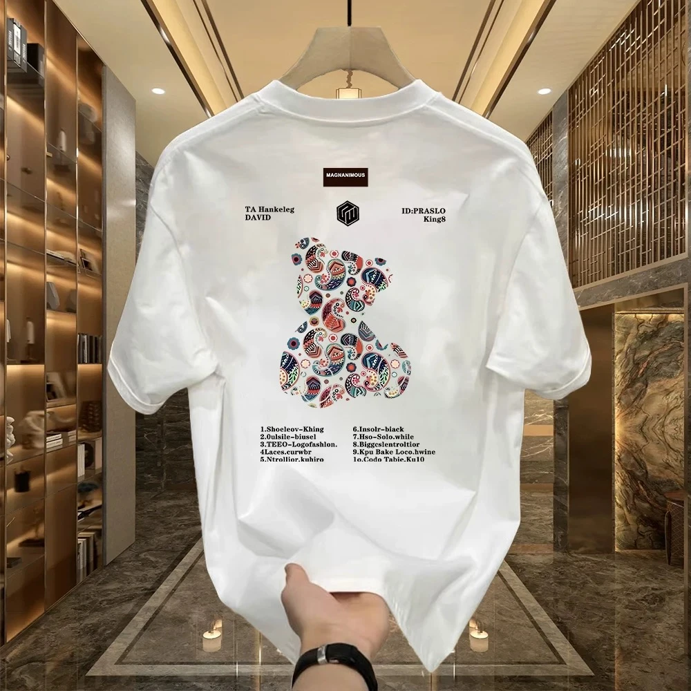 美式痞帅重磅纯棉短袖T恤-腰果花熊男女情侣潮牌街头宽松圆领上衣