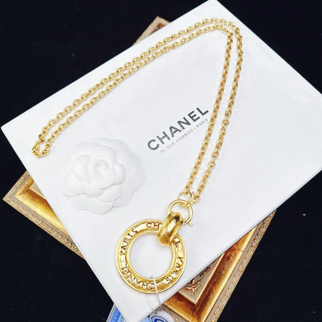 95新 Chanel/香奈儿 柚礼中古/香奈儿圆环字母素金项链xp