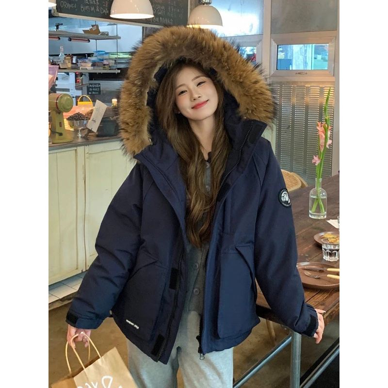 情侣派克服工装毛领加厚服女2025年冬新款休闲宽松保暖百搭外套