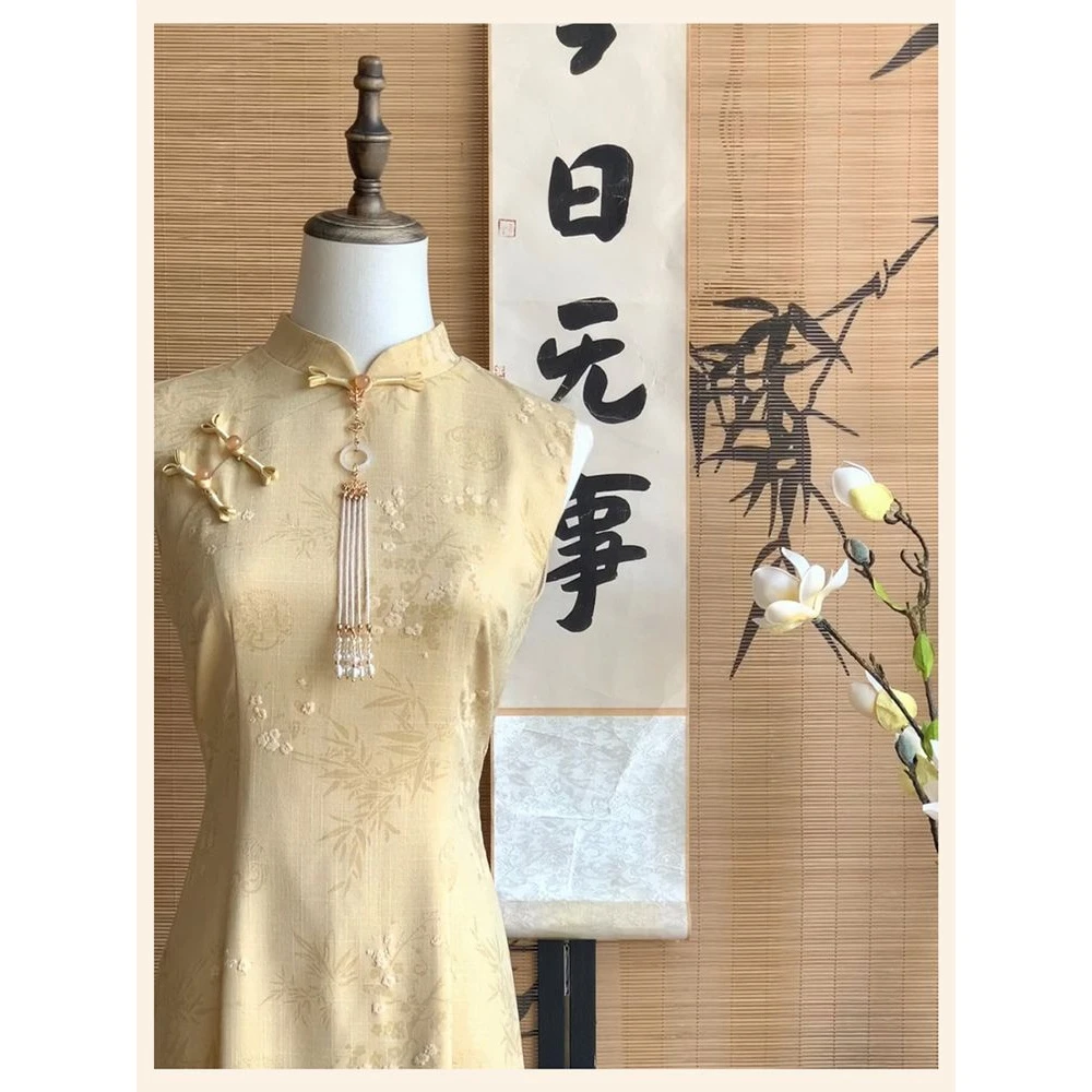 老钱风松弛感女装贵气K新中式黄色新中式改良旗袍日常气质修身提