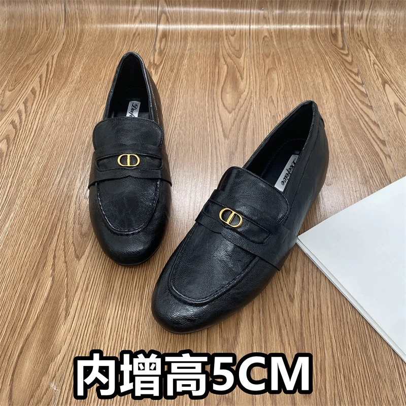 女鞋123乐福鞋女款爆款2025新款推荐高品质软面内增高5CM小皮鞋