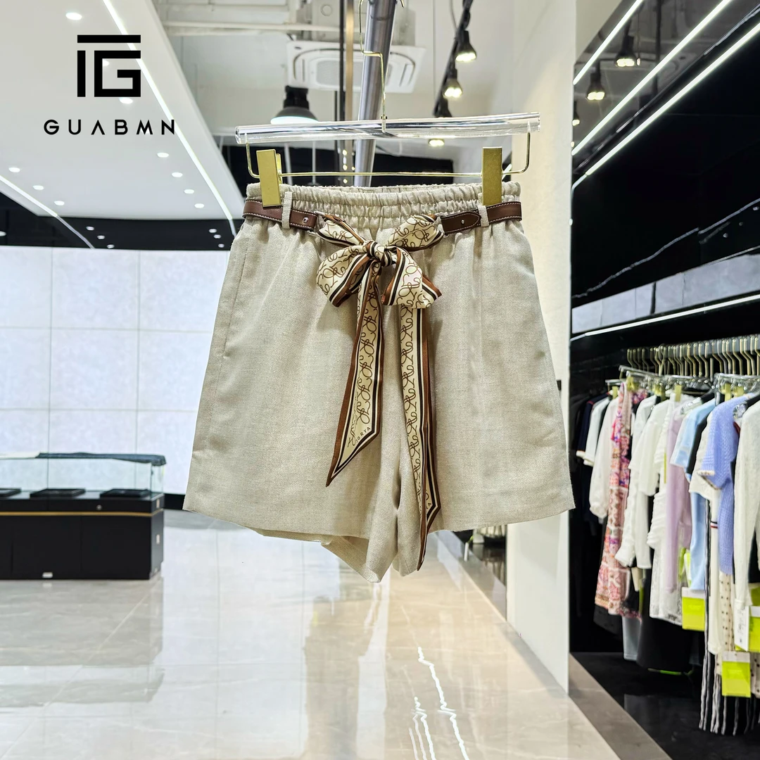 GUABMN2025夏季新款法式休闲松紧腰显瘦短裤高腰裤子夏日穿搭5203