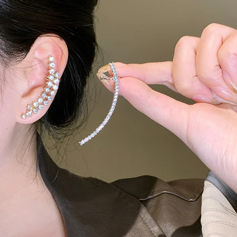 铁合金耳饰 超闪满钻一排钻耳夹耳钉一体式耳骨夹