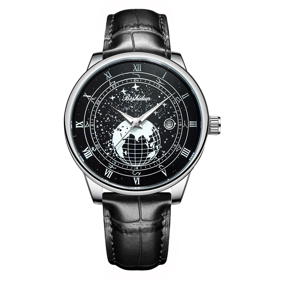 【高总补贴】时尚休闲高级感暗夜星球夜光日历防水皮带男表9126G-2