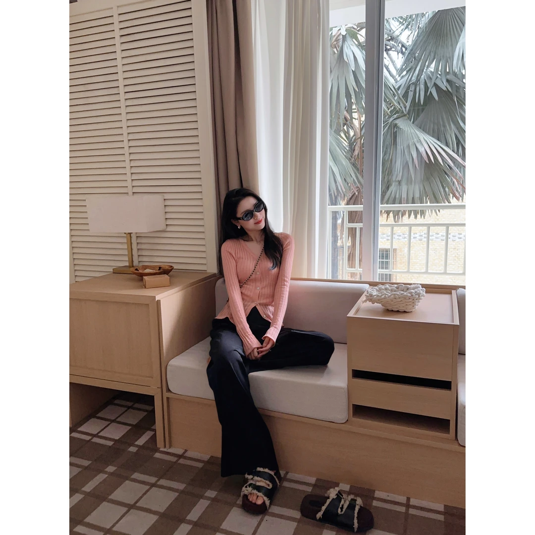 48H【bi备小开衫】加长袖口镂空v领短款修身针织薄款防晒开衫SU044