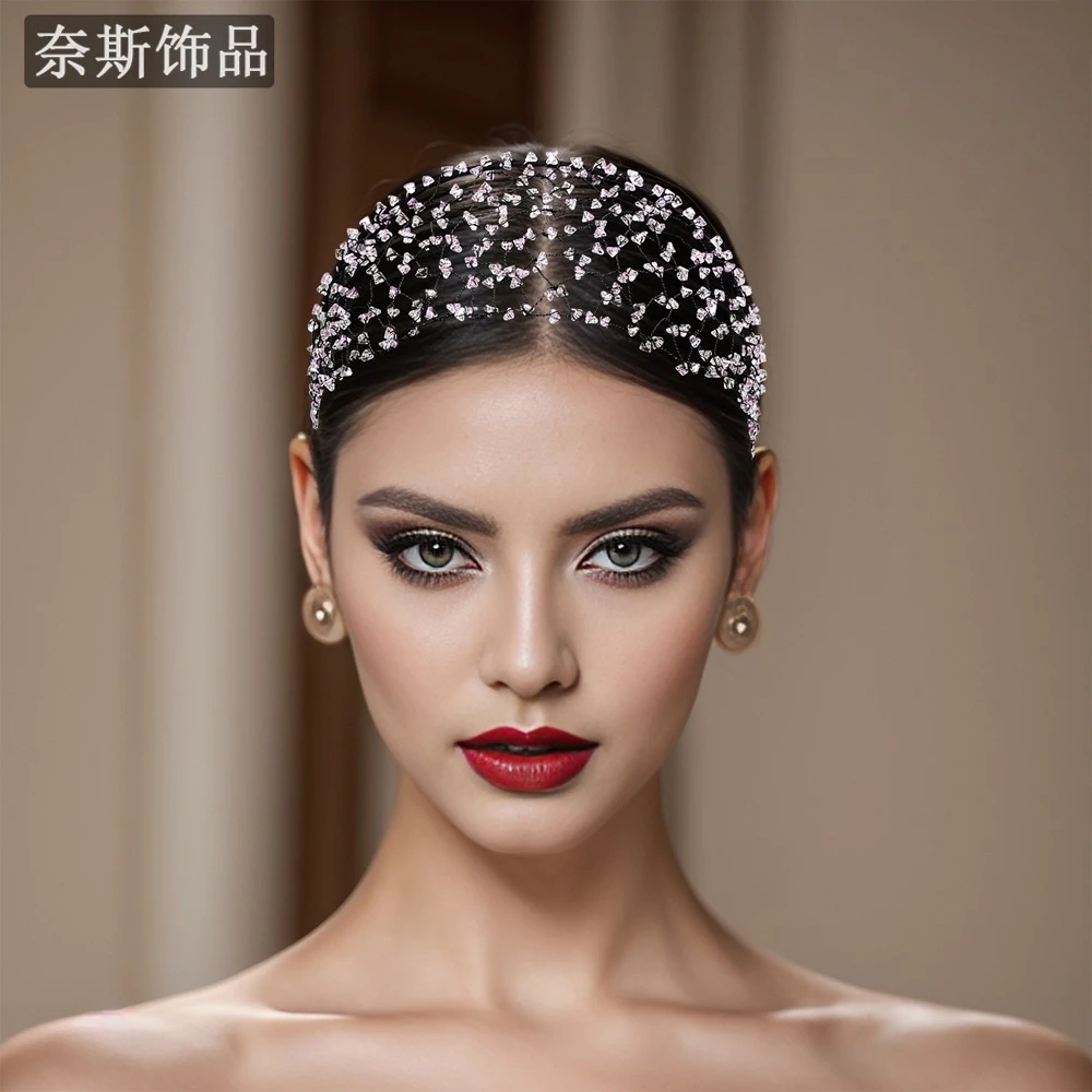 奈斯NS02复古头饰高级感轻奢发网压发设计水晶编织发箍碎发神器