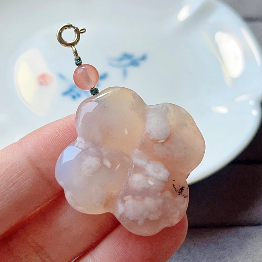 亏本清货天然樱花玛瑙幸运草挂件