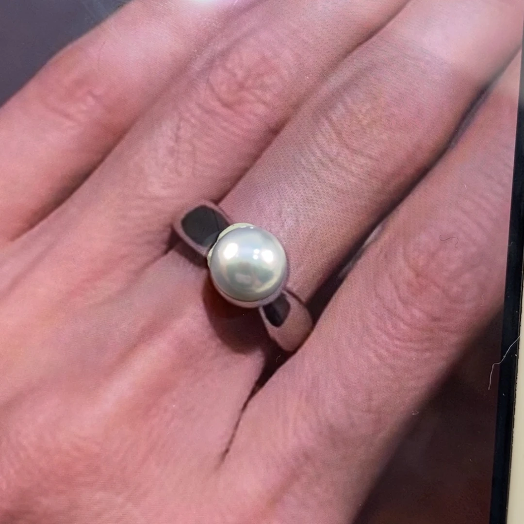 金***-海水珍珠银S925镶嵌戒指9-10真多麻