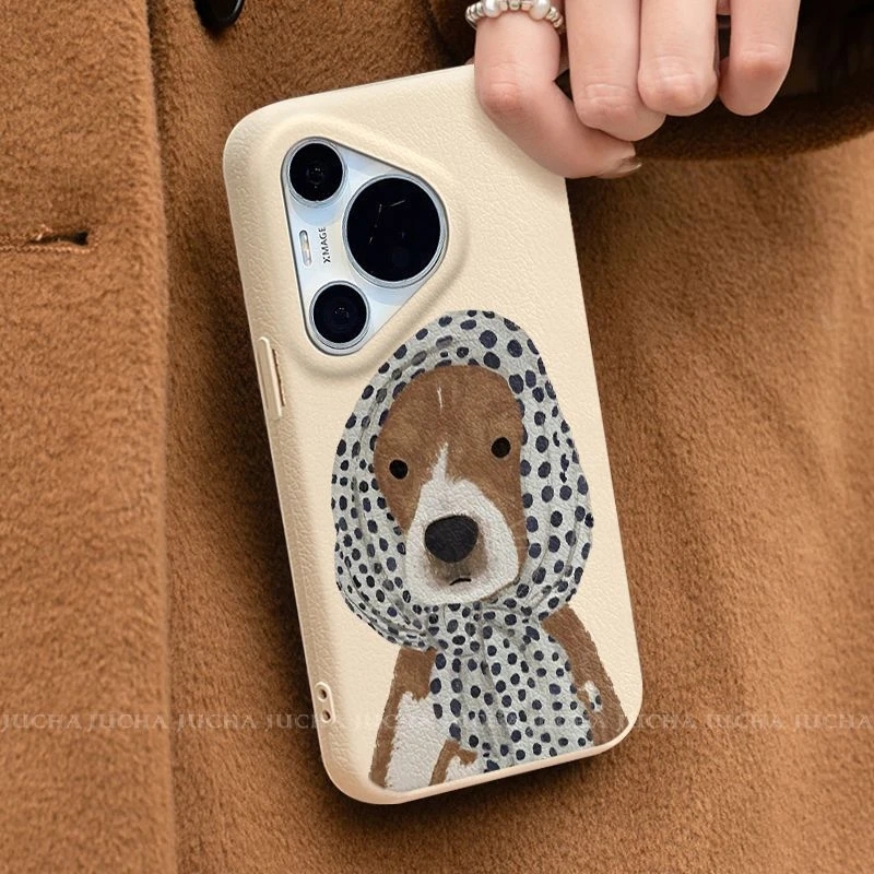 保护壳适用华为P50Pro全包防摔硅胶支架感波点帽子狗卡通喷涂小众
