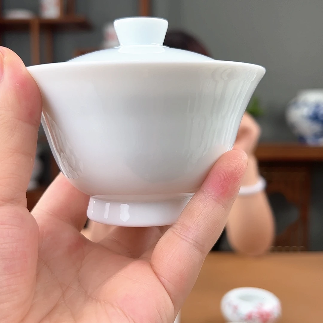 柴窑素胎两才盖碗
