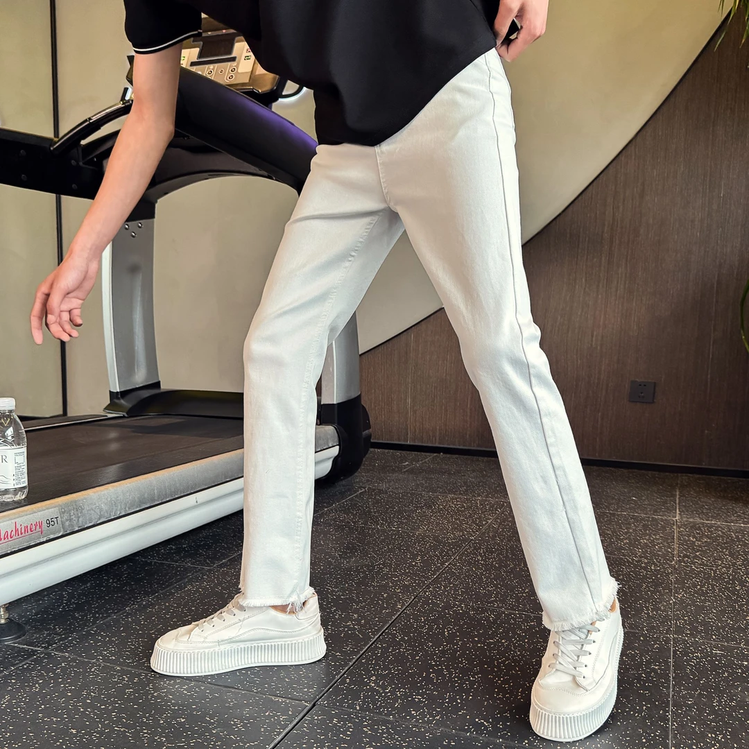 毛边纯色牛仔裤男春秋季弹力微喇男裤2025新款爆款夏季显瘦休闲裤