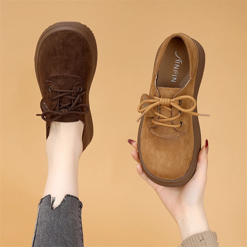 时装两穿韩版勃肯鞋女2025新款春季时尚低跟系带圆头显脚小乐福鞋