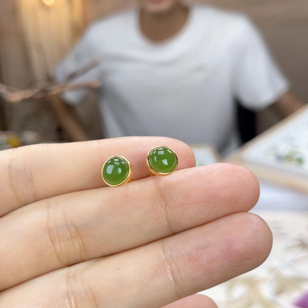 和田玉银S925镶嵌耳饰