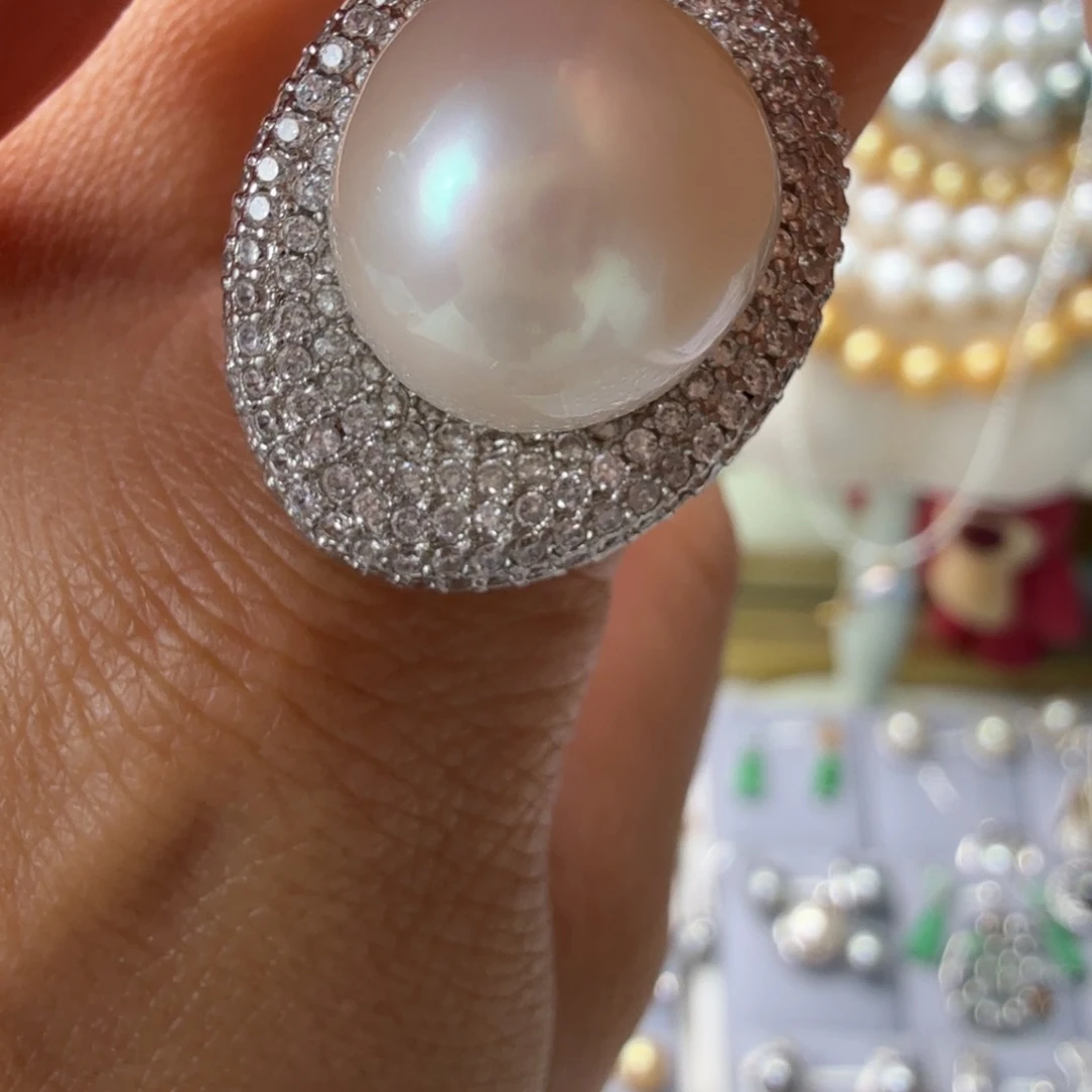戒指银S925镶嵌海水珍珠