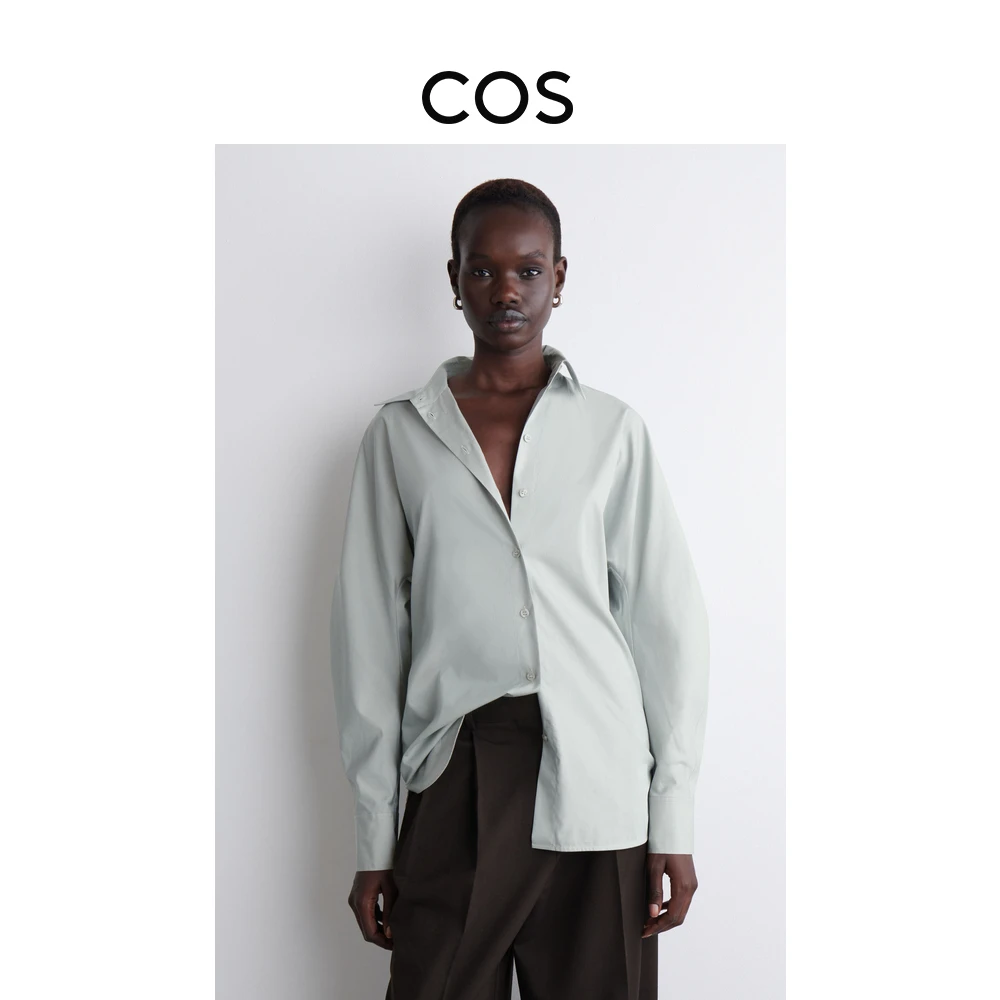 COS女装 休闲版型棉质衬衫绿色2025秋季新品1290607005