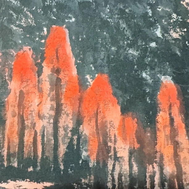 辛崇华-国画作品-红色1平尺竖