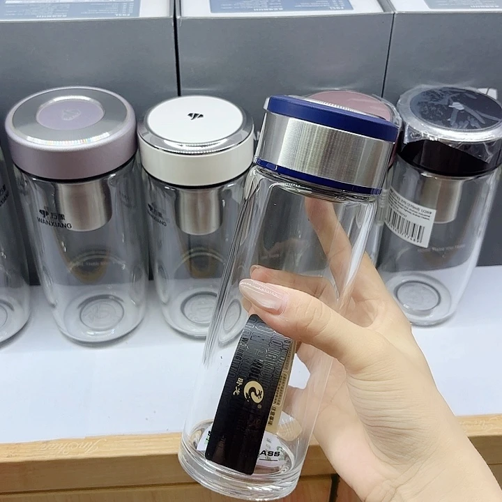 卧龙品牌单层玻璃杯400ML蓝
