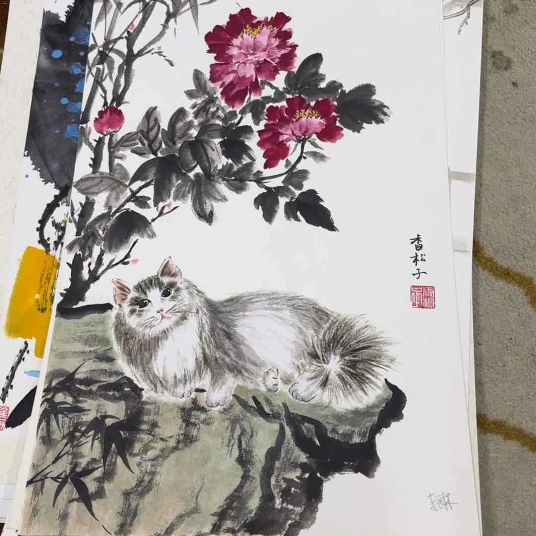 国画李琳卡纸作品童