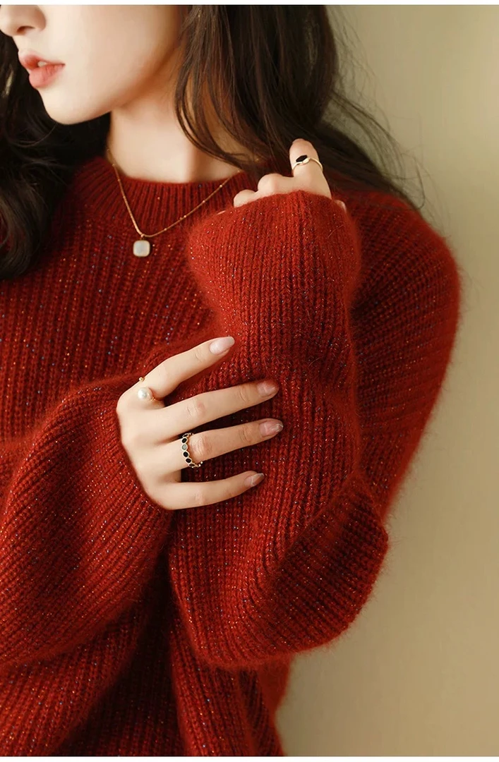 慵懒风金丝羊毛圆领针织衫-285