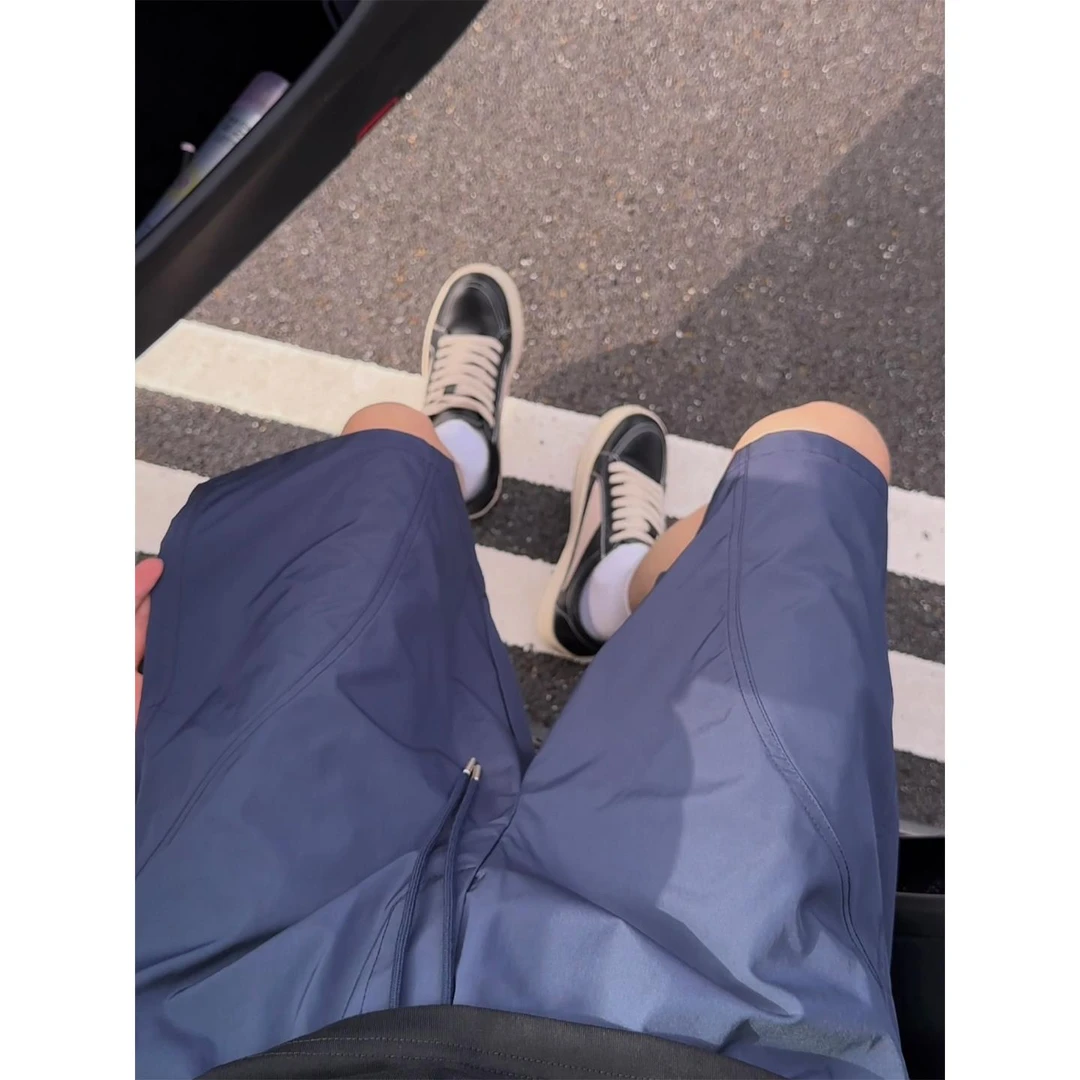 藏青色斜切运动短裤男款夏季薄款尼龙速干沙滩裤户外休闲五分中裤