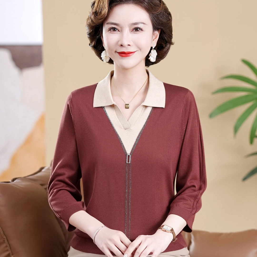 妈妈装秋装T恤洋气小衫中老年女母亲衣服春秋气质上衣高贵阔太太
