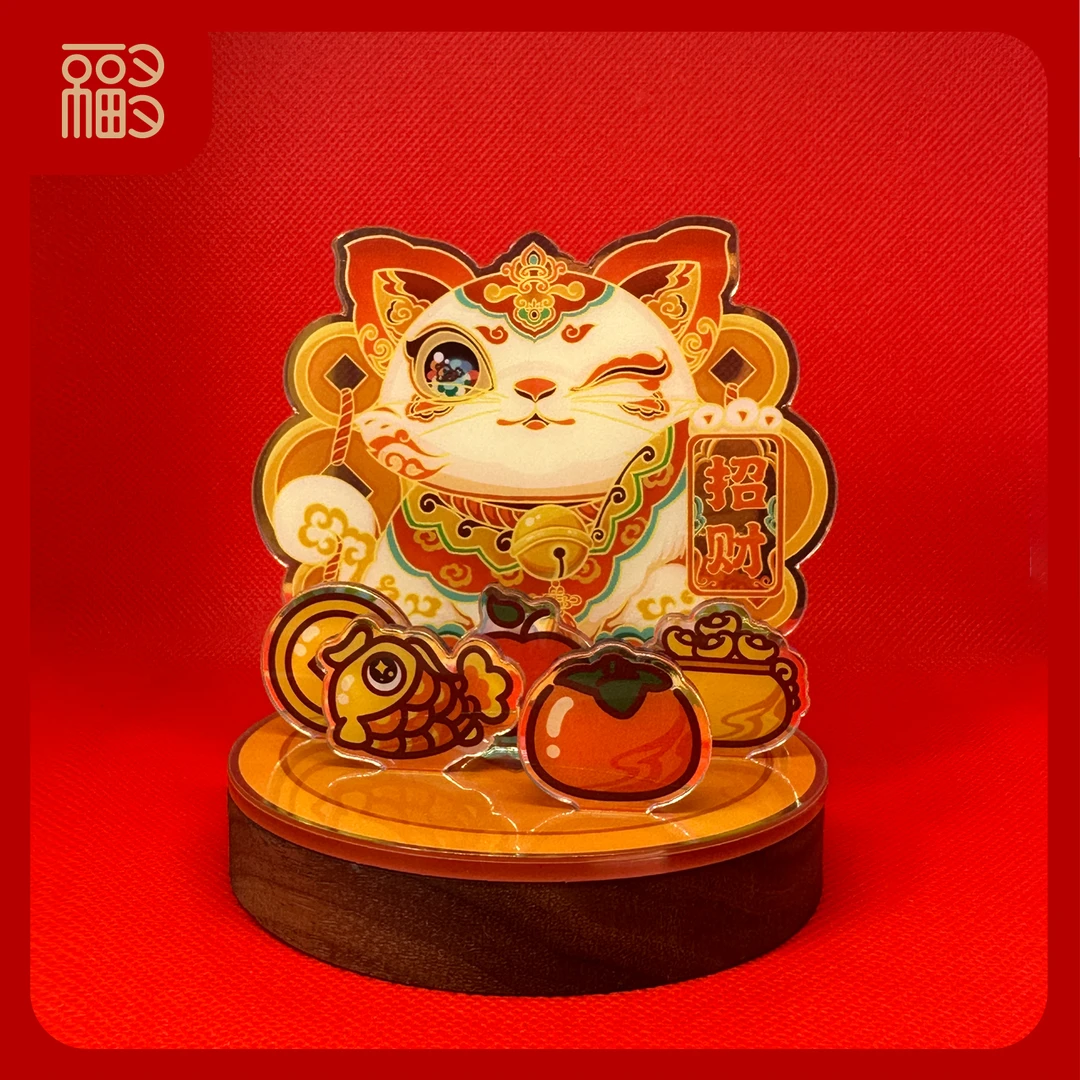 开业可爱摆件立牌招财猫卡通桌面创意立牌装饰春节招财暴富小礼物