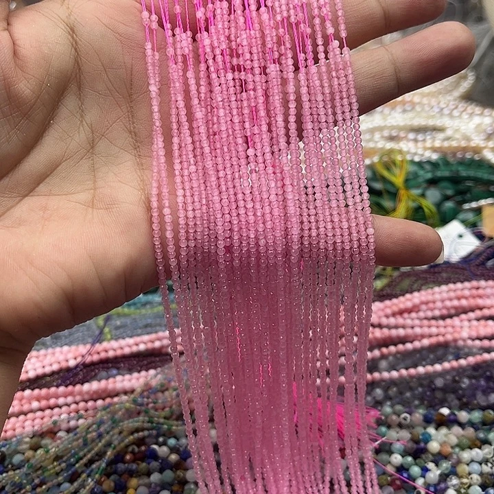 未镶嵌玛瑙/玉髓珠宝半成品2条2mm粉晶刻面