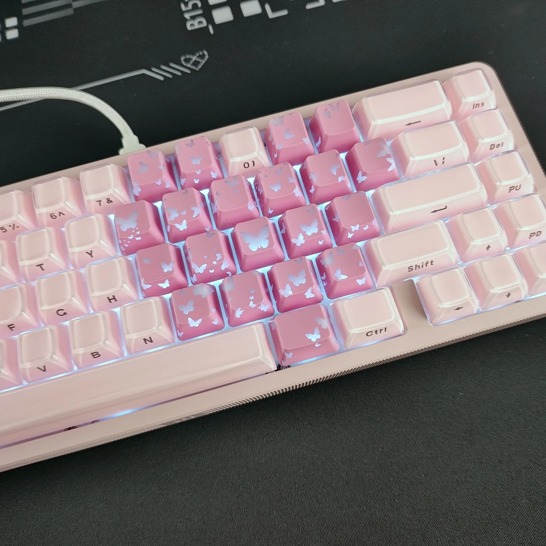 XVX粉色蝴蝶爱心拼水晶果冻键帽适配MADE68 EZ63迈从Ace68 ATKRS6