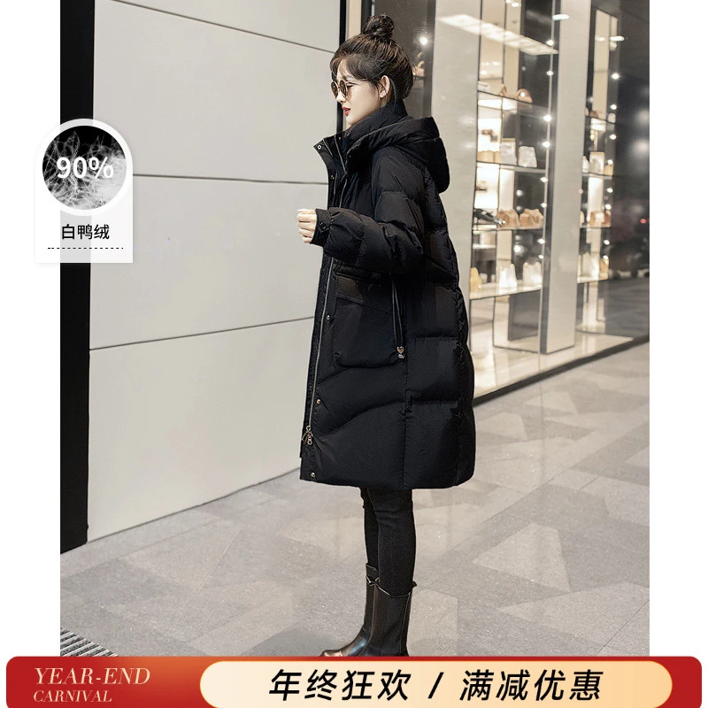 丝柏舍2025冬装新款女装90绒显瘦中长款外套连帽羽绒服S44B4924Y