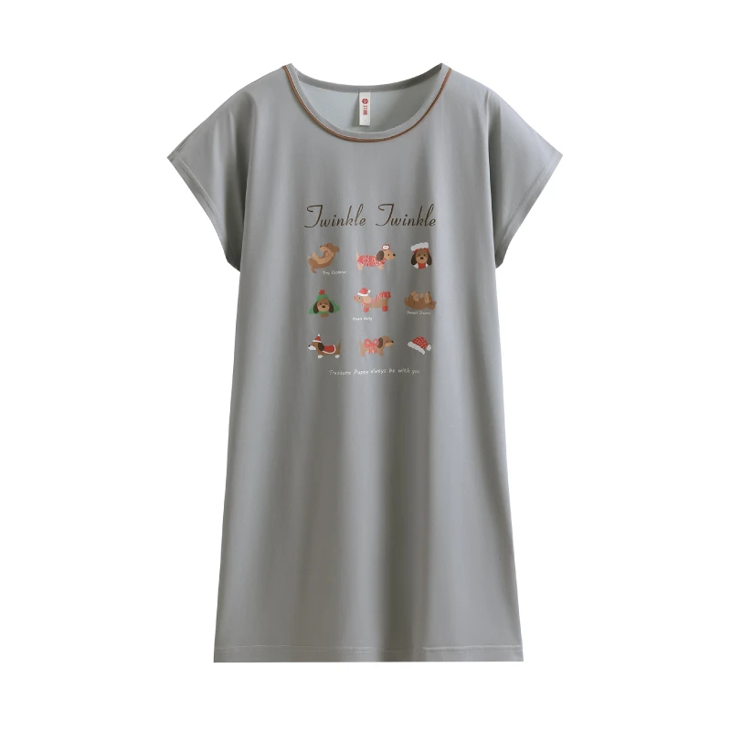 芬腾圆领睡衣女款短袖夏季睡裙休闲条纹大码夏款凉感薄款夏天裙子