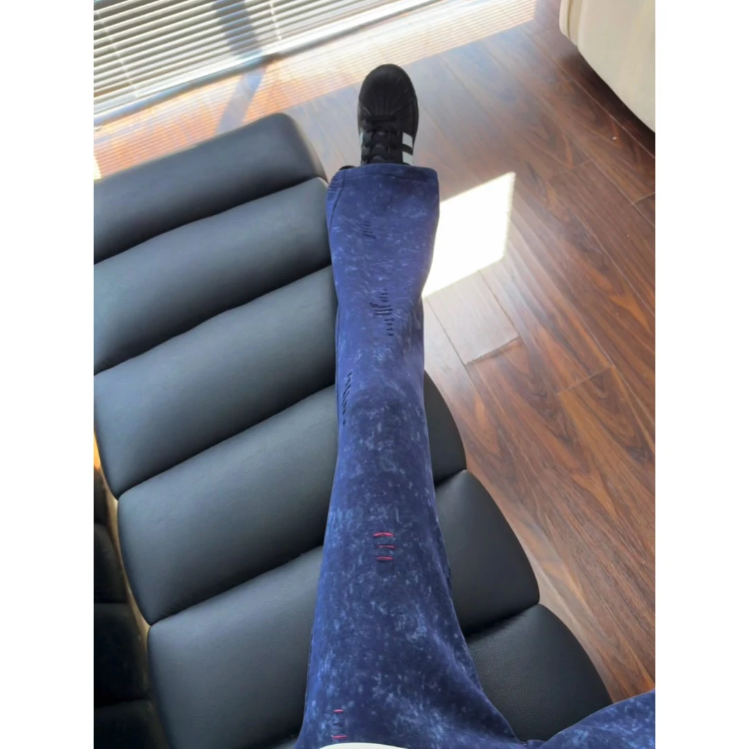 水洗破洞卫裤男女秋季cleanfit复古撞色裤子休闲直筒运动长裤