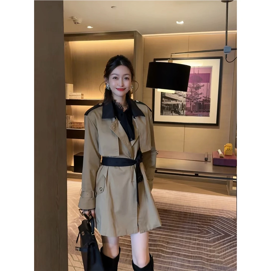 W·HAHA【现货】【苏黎世】100棉撞色双排扣工装风衣外套79575