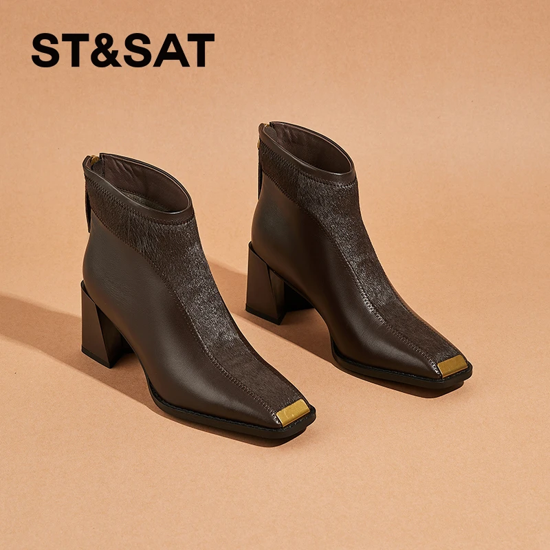 星期六时尚百搭短靴女2025冬季新款英伦风复古休闲明星同款鞋女款