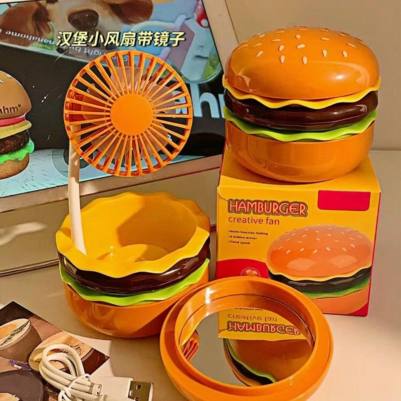汉堡多功能手持风扇办公桌面便携学生宿舍usb充电小风扇静音送礼k